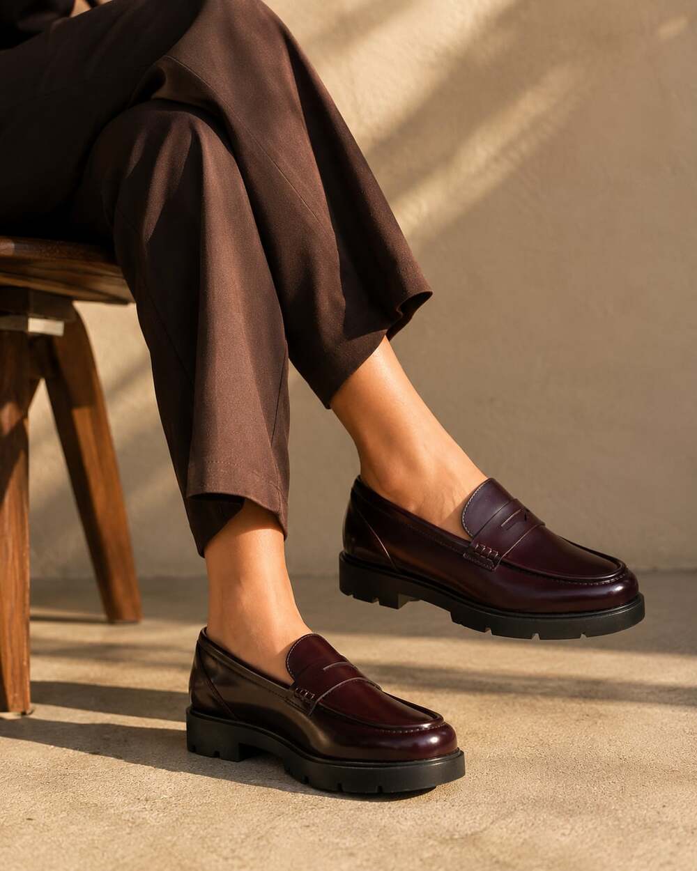 ABEO Boulevard Dark Brown Leather Lug Sole Penny Loafers Preppy Academia